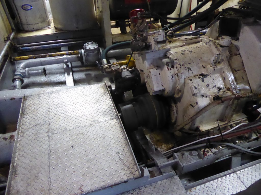 View of engines and engine room on Wilderness Discoverer. Very cramped.